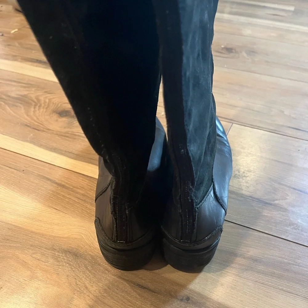 Sam Edelman Pembrooke Tall Riding Boots Black Leather Suede Back Zip Women’s 8